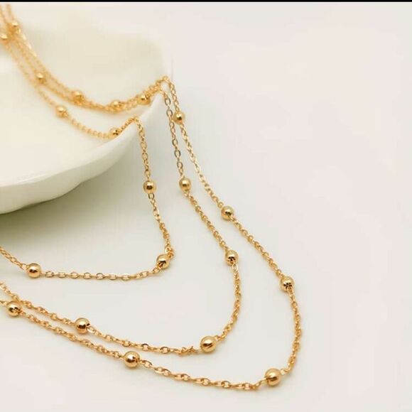 Gold Plated Stainless Steel 1pc Layered Beaded Chain Necklace - Picture 2 of 3